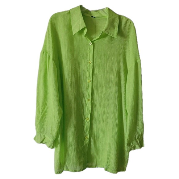 Shein Top Womens 0XL Lime Green Textured Button Up  Drop Shoulders Oversized - Picture 1 of 12